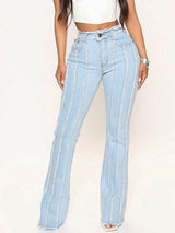 BEAUTIFUL I AM Striped Raw Hem Jeans