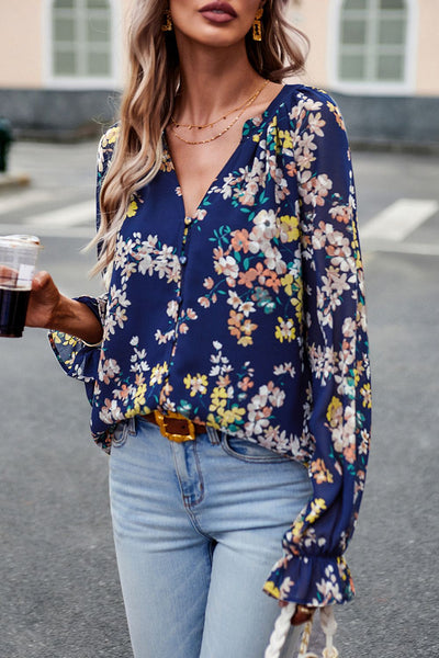 BEAUTIFUL I AM Floral Print Flounce Sleeve Blouse Shirt