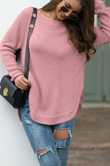 BEAUTIFUL I AM Round Neck Ribbed Knit Top Shirt