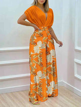 BEAUTIFUL I AM Printed Surplice Top and Wide Leg Pants Set