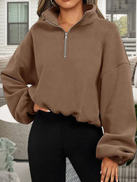 BEAUTIFUL I AM Half-Zip Collared Drop Shoulder Sweatshirt