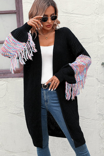 BEAUTIFUL I AM Fringe Sleeve Dropped Shoulder Cardigan