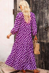 BEAUTIFUL I AM Printed Tie Neck Maxi Dress