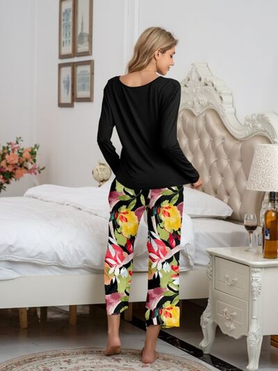 BEAUTIFUL I AM Round Neck Top and Printed Pants Lounge Sleep Wear Set