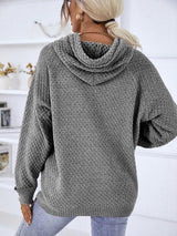 BEAUTIFUL I AM Texture Drawstring Long Sleeve Hooded Sweater