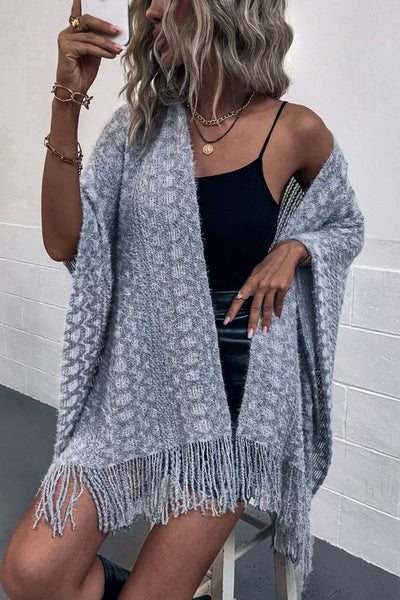 BEAUTIFUL I AM Open Front Fringe Hem Poncho