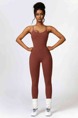 BEAUTIFUL I AM Open Back Spaghetti Strap Sports Jumpsuit Active Wear