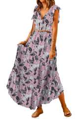 BEAUTIFUL I AM Printed Tie Back Cropped Top and Maxi Dress Set