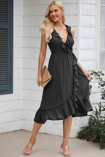 BEAUTIFUL I AM Ruffled Sleeveless Midi Dress