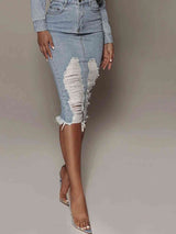 BEAUTIFUL I AM Distressed Slit Denim Skirt Dress