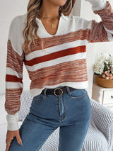 BEAUTIFUL I AM Striped Collared Neck Long Sleeve Sweater