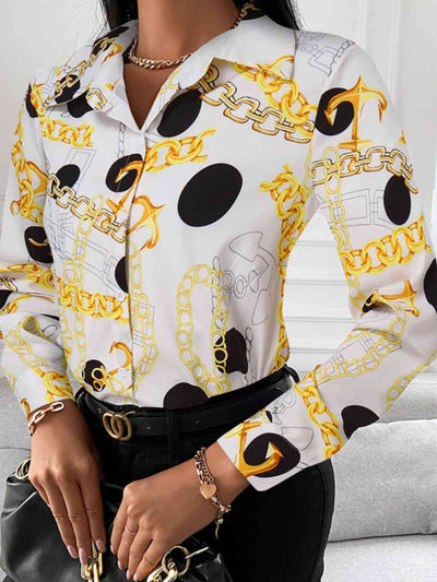 BEAUTIFUL I AM Printed Collared Neck Long Sleeve Shirt