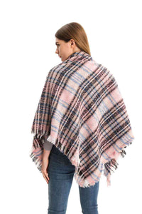 BEAUTIFUL I AM Plaid Raw Hem Polyester Scarf