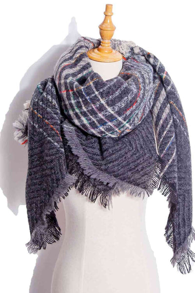 BEAUTIFUL I AM Plaid Raw Hem Polyester Scarf