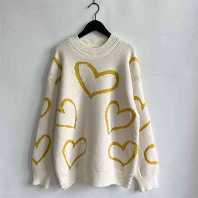 BEAUTIFUL I AM Heart Pattern Long Sleeve Sweater