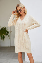 BEAUTIFUL I AM Cable-Knit Long Sleeve Sweater Dress