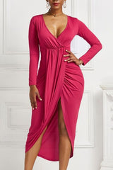 BEAUTIFUL I AM High-low Ruched Surplice Long Sleeve Dress