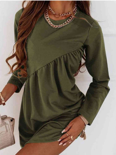 BEAUTIFUL I AM Ruched Round Neck Long Sleeve Dress