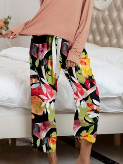 BEAUTIFUL I AM Round Neck Top and Printed Pants Lounge Sleep Wear Set