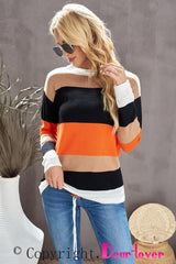 BEAUTIFUL I AM Round Neck Color Block Dropped Shoulder Knit Top Sweater