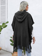 BEAUTIFUL I AM Fringe Trim Buttoned Hooded Poncho