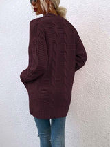 BEAUTIFUL I AM Cable-Knit Open Front Cardigan with Pockets