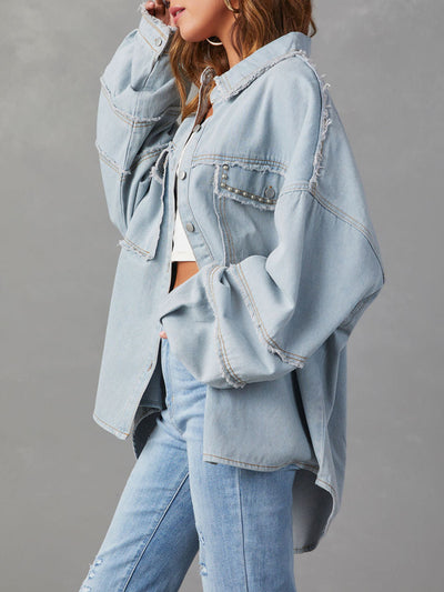 BEAUTIFUL I AM Button Down Raw Hem Denim Jacket