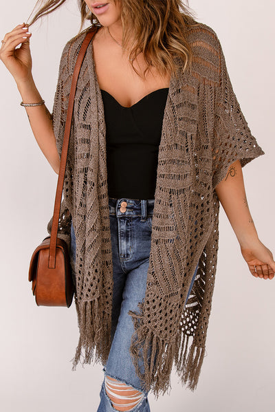 BEAUTIFUL I AM Fringe Hem Slit Open Front Cardigan