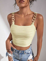 BEAUTIFUL I AM Chain Detail Square Neck Tank Shirt