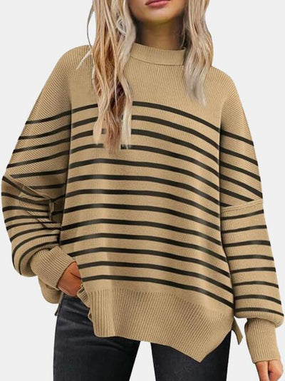 BEAUTIFUL I AM Round Neck Drop Shoulder Slit Sweater