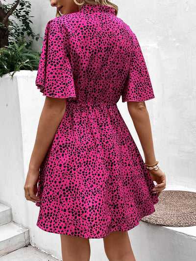 BEAUTIFUL I AM Printed Drawstring Waist Flutter Sleeve Dress