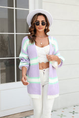 BEAUTIFUL I AM Color Block Ribbed Dropped Shoulder Open Front Cardigan