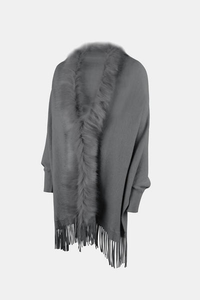 BEAUTIFUL I AM Fringe Open Front Long Sleeve Poncho