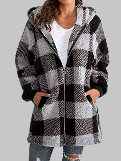 BEAUTIFUL I AM Plaid Zip-Up Hooded Jacket with Pockets