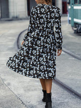 BEAUTIFUL I AM Floral Mock Neck Flounce Sleeve Dress