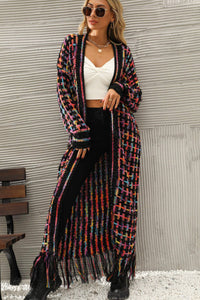 BEAUTIFUL I AM Multicolored Open Front Fringe Hem Cardigan