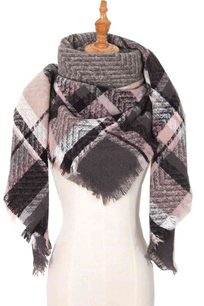 BEAUTIFUL I AM Plaid Raw Hem Polyester Scarf