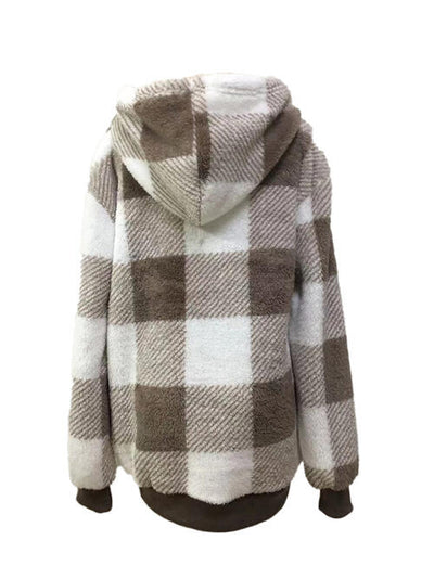 BEAUTIFUL I AM Plaid Half Zip Drawstring Hoodie