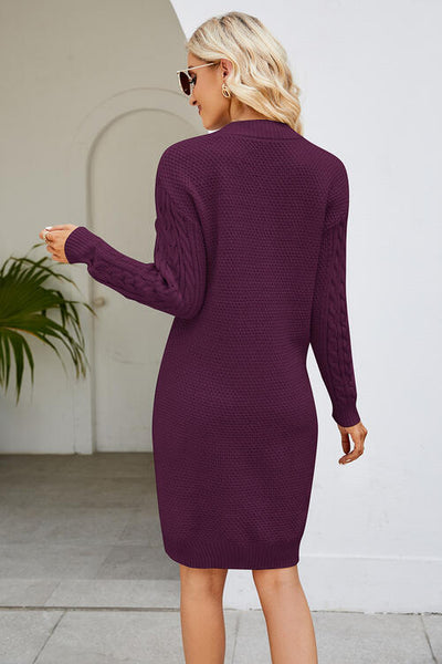 BEAUTIFUL I AM Cable-Knit Long Sleeve Sweater Dress