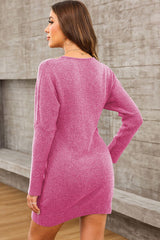 BEAUTIFUL I AM V-Neck Long Sleeve Mini Sweater Dress