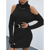 BEAUTIFUL I AM Cold Shoulder Turtleneck Sweater Dress