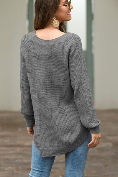 BEAUTIFUL I AM Round Neck Ribbed Knit Top Shirt