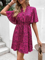 BEAUTIFUL I AM Printed Drawstring Waist Flutter Sleeve Dress