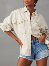 BEAUTIFUL I AM Button Down Raw Hem Denim Jacket