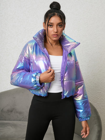 BEAUTIFUL I AM Gradient Zip-Up Collared Puffer Jacket