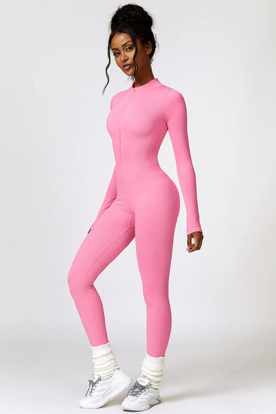 BEAUTIFUL I AM Half Zip Long Sleeve Active Wear Jumpsuit