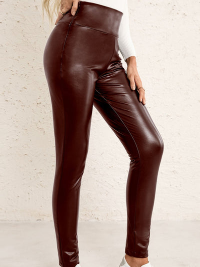 BEAUTIFUL I AM PU High Waist  Straight Pants