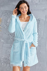 BEAUTIFUL I AM Fuzzy Tied Pocketed Hooded Lounge Robe