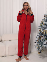 BEAUTIFUL I AM Zip Front Long Sleeve Hooded Teddy Lounge Sleep Wear Jumpsuit