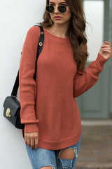 BEAUTIFUL I AM Round Neck Ribbed Knit Top Shirt